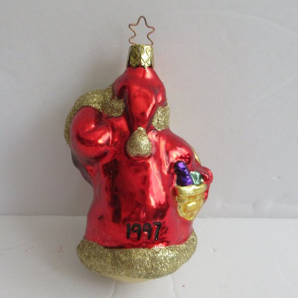 Inge Glas Christmas Ornament Yuletide Visitor Santa Signed Artist EM Merck 1997 - Picture 2 of 16